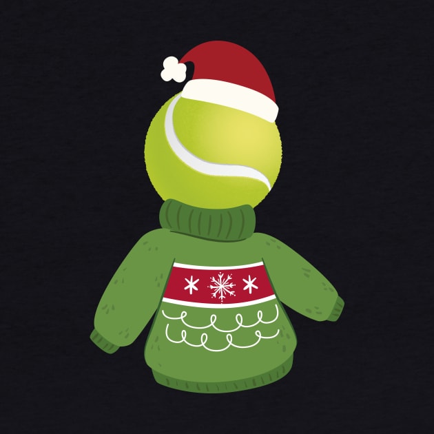 Tennis Ball with a Funny Sweater and Christmas Hat by geekandgamerstore
